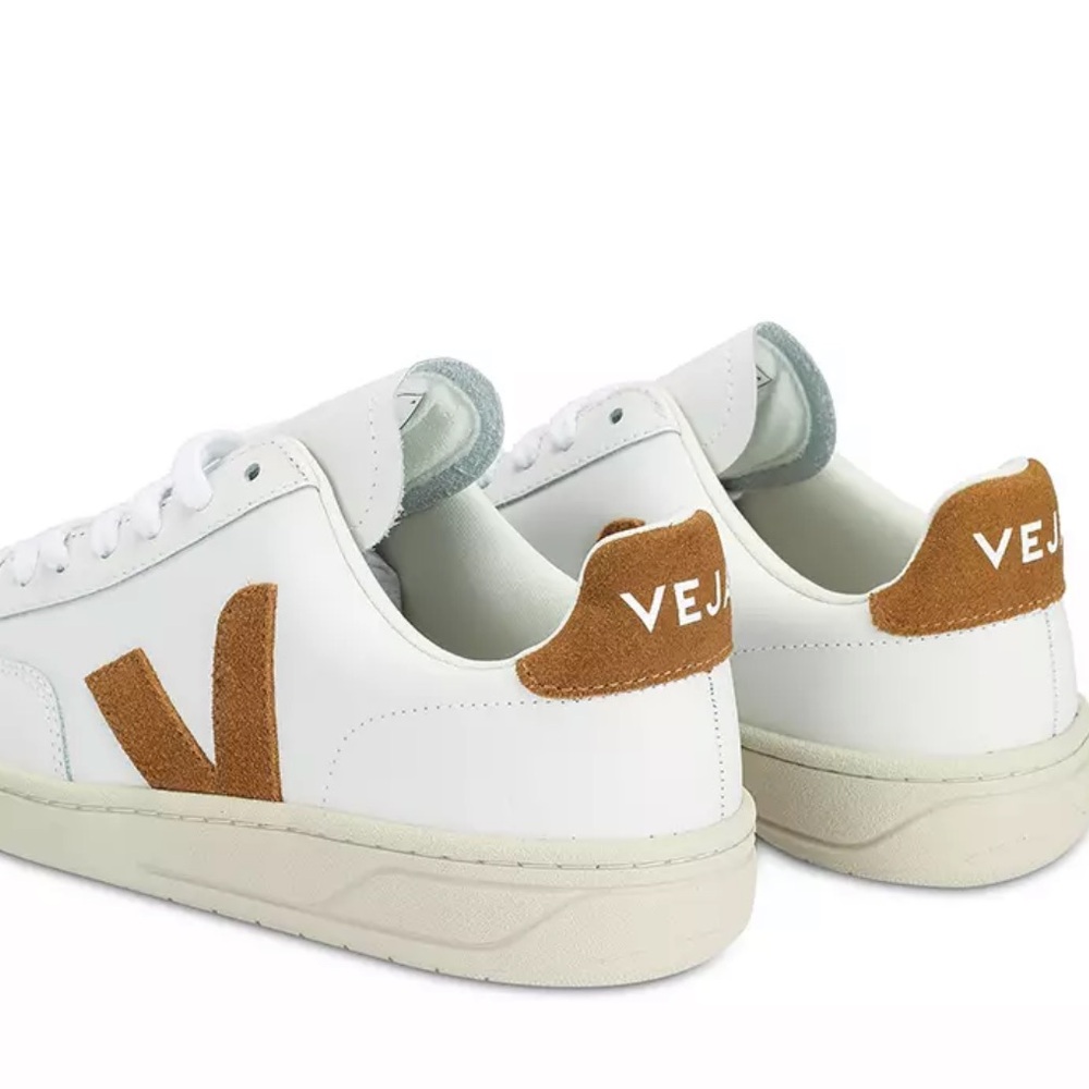 VEJA V 90 SNEAKERS IN WHITE AND CAMEL LEATHER women size 8 - Picture 4 of 16